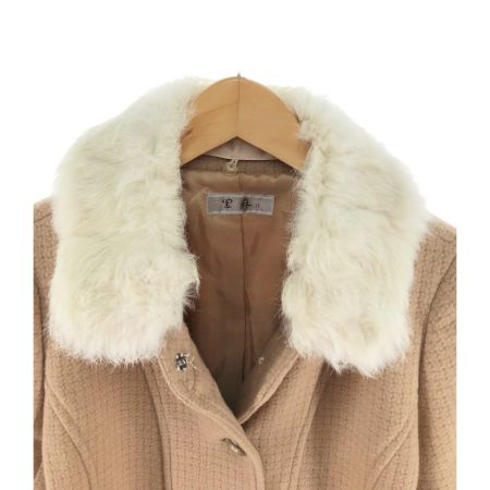  里麻 レディース コート サイズ11R 衿ファー付き ベージュ