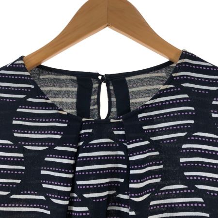  Leilian レリアン レディース シフォンチュニック サークルストライプ柄 サイズ9 ネイビー