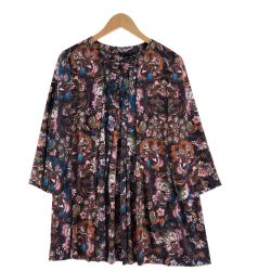 〇〇 Leilian レリアン レディース チュニック 花柄 ブルー×オレンジ×ブラウン サイズ11 パープル Bランク