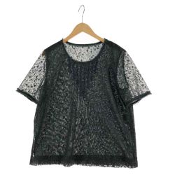 〇〇 Leilian レリアン レディース カットソー 半袖カットソー レース フリル サイズ13+ ディープグリーン Bランク