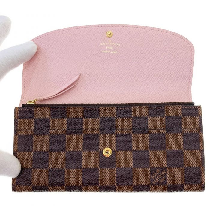 LOUIS VUITTON ルイヴィトン ダミエ ポルトフォイユ エミリー 長財布 N60214 ブラウン×ピンク x ピンク ｜中古｜なんでもリサイクルビッグバン