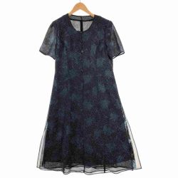 〇〇 Leilian レリアン レディース ワンピース ドット柄×花柄 半袖 サイズ9 ブラック Bランク
