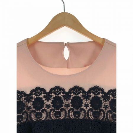  Leilian レリアン レディース カットソー 前レース サイズ13+ ライトピンク×ネイビー