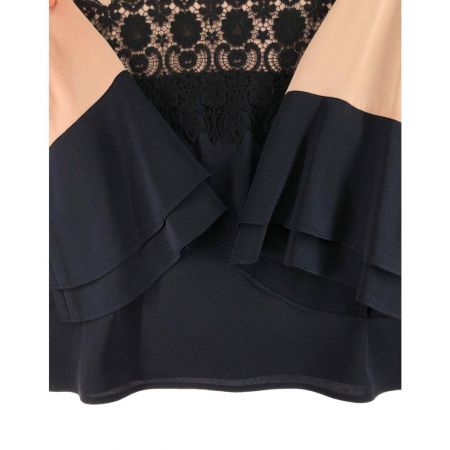  Leilian レリアン レディース カットソー 前レース サイズ13+ ライトピンク×ネイビー