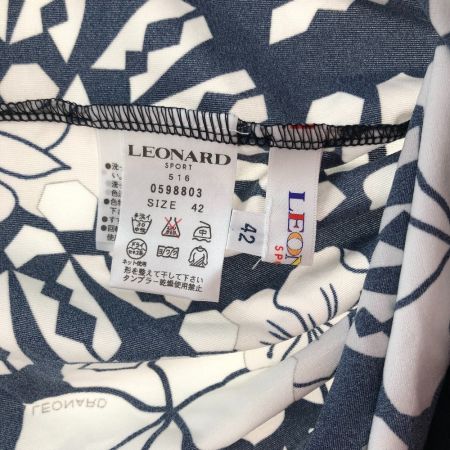  LEONARD レオナール レディース カットソー 半袖カットソー ホワイト花柄 ジップアップ サイズ42  ブラック
