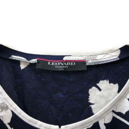  LEONARD レオナール レディース カットソー 半袖カットソー ホワイト花柄  サイズL ネイビー