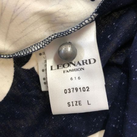  LEONARD レオナール レディース カットソー 半袖カットソー ホワイト花柄  サイズL ネイビー