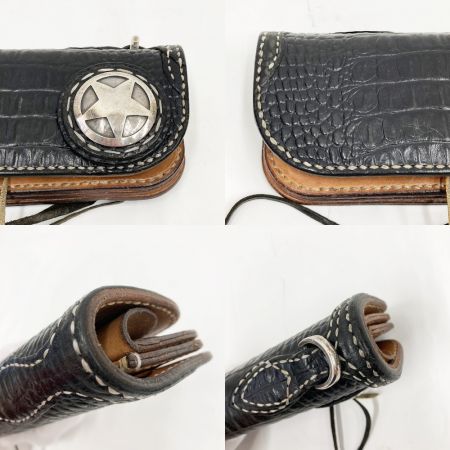  LUCKYJOHN 長財布 レザー ブラック×ブラウン x ブラウン