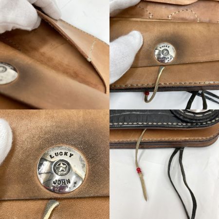  LUCKYJOHN 長財布 レザー ブラック×ブラウン x ブラウン