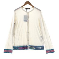 〇〇 LEONARD レオナール レディース カーディガン　袖裾ライン柄　42 ホワイト Aランク