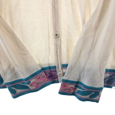  LEONARD レオナール レディース カーディガン　袖裾ライン柄　42 ホワイト