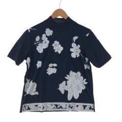 〇〇 LEONARD レオナール 半袖カットソー　ホワイト花柄　L ネイビー Aランク