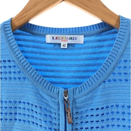  LEONARD レオナール レディース　ジャケット ロングジャケット　ポケット柄 ノースリーブ　42 スカイブルー
