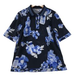 〇〇 LEONARD レオナール シャツ ポロシャツ 花柄×コスメボトル柄 ネイビー Bランク