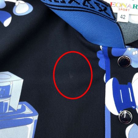  LEONARD レオナール シャツ ポロシャツ 花柄×コスメボトル柄 ネイビー