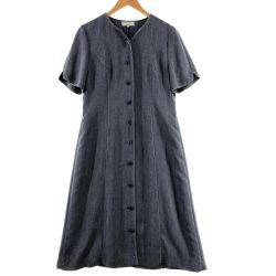 〇〇 Leilian レリアン レディース 半袖ワンピース 前ボタン サイズ9 ブルー Bランク