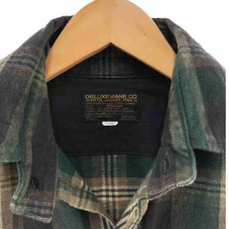  DELUXEWARE メンズ シャツ サイズL カーキ×ブラウン