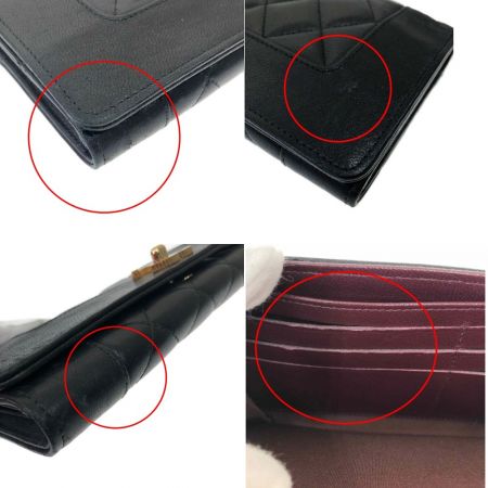  CHANEL シャネル 財布 長財布 マトラッセ マドモアゼル キズ有 ラムスキン/レザー ブラック x ワインレッド