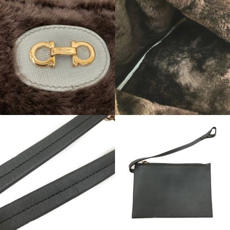  Salvatore Ferragamo サルヴァトーレフェラガモ ムートン トートバッグ AU-21/B936 グレー x ブラウン