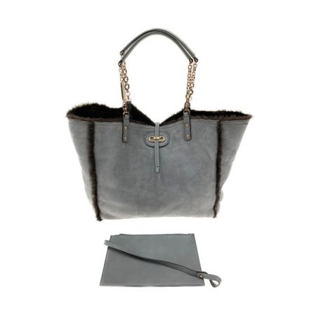  Salvatore Ferragamo サルヴァトーレフェラガモ ムートン トートバッグ AU-21/B936 グレー x ブラウン