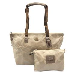 〇〇 COACH コーチ シグネチャー トートバッグ ポーチ付き F77321 ベージュ Aランク
