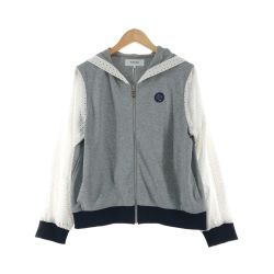 〇〇 PINORE ピノーレ レディース ジャケット フード付き 袖レース サイズ38 グレー Aランク