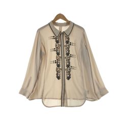 〇〇 HIROKO KOSHINO ヒロココシノ レディース シャツ 刺繍 サイズ40 カーキ Bランク