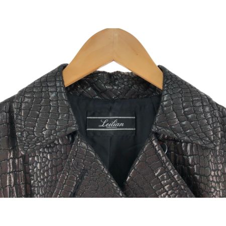  Leilian レリアン レディース ハーフコート クロコダイル柄 サイズ11 ブラック