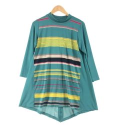 〇〇 TRUNK トランク レディース チュニック ボーダー サイズ38 ライトグリーン Bランク