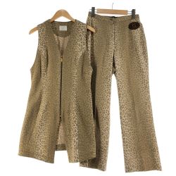 〇〇 ITALIYA イタリヤ 伊太利屋 レディース セットアップ アニマル柄 ベスト×ボトム サイズ9 カーキ Bランク