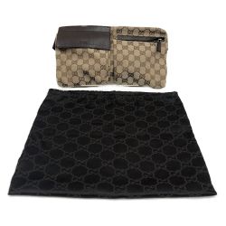 〇〇 GUCCI グッチ GGキャンバス ウエストバッグ 28566 ベージュ x ブラウン Bランク