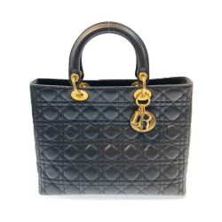 〇〇 Christian Dior クリスチャンディオール レディディオール カナージュ ラージサイズ ハンドバッグ ブラック Bランク