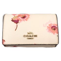 〇〇 COACH コーチ 5連 キーケース フローラルプリント ファイブリング  C0379 ホワイト x ピンク Bランク