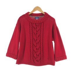 〇〇 BURBERRY BLUE LABEL バーバリーブルーレーベル レディース ニット 七分丈 サイズ38 レッド Bランク