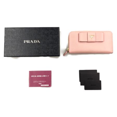  PRADA プラダ サフィアーノ リボン ラウンドファスナー 長財布 1ML506ZTM ピンク
