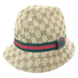 〇〇 GUCCI グッチ GGキャンバス シェリーライン ハット 帽子 表記サイズ M ベージュ x レッド x グリーン Bランク