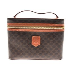 〇〇 CELINE セリーヌ マカダム柄 バニティバッグ メイク コスメ 小物入れ ハンドバッグ ブラウン Bランク