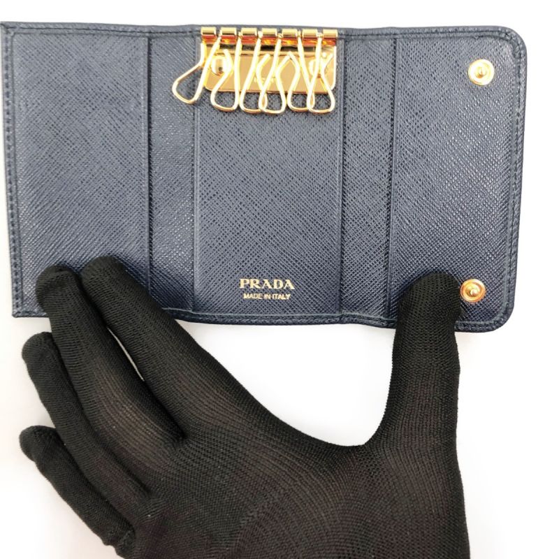 中古】 PRADA プラダ 6連キーケース リボンモチーフ サフィアーノ