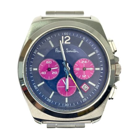  Paul Smith ポールスミス クォーツ クロノグラフ 腕時計 0520-T002161 シルバー x パープル