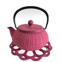 〇〇 アンシャンテジャポン カラーポット ポット敷 2点セット 南部鉄器 鉄瓶 急須 ピンク Aランク