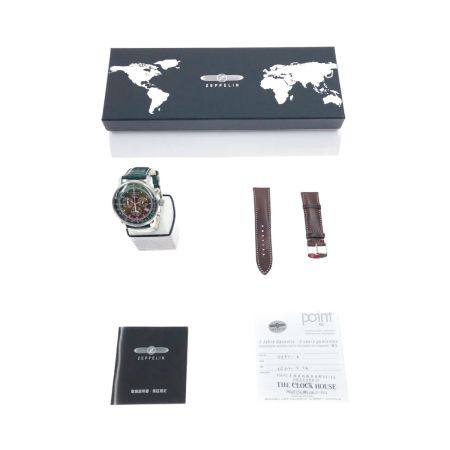  Zeppelin ツェッペリン 100周年記念 限定モデル クロノグラフ 腕時計 8680-4 グリーン 日本限定カラー