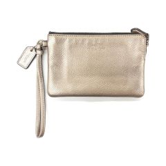  COACH コーチ クロスグレイン レザー コーナー ジップ リストレット  小物入れ ポーチ F54626 ゴールド Bランク