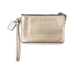 〇〇 COACH コーチ クロスグレイン レザー コーナー ジップ リストレット  小物入れ ポーチ F54626 ゴールド Bランク