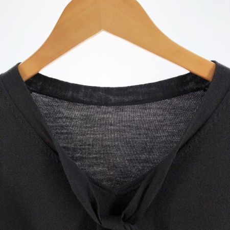  Leilian レリアン レディース Vネックニット サイズ13+ チャコールグレー リボン付き 裾袖グレーフリル