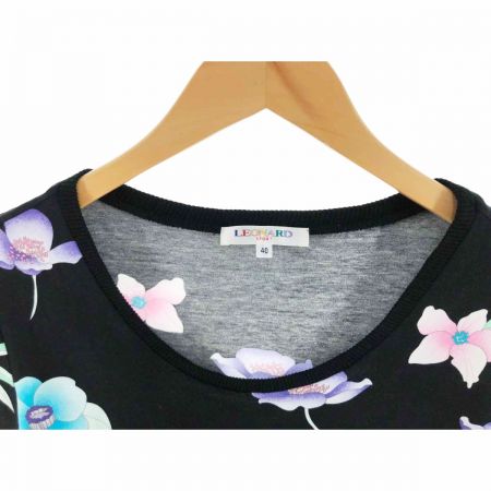  LEONARD レオナール レディース Tシャツ サイズ40 花柄 ブラック