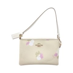  COACH コーチ フローラルプリント コーナージップ リストレット ポーチ 65307 アイボリー Bランク