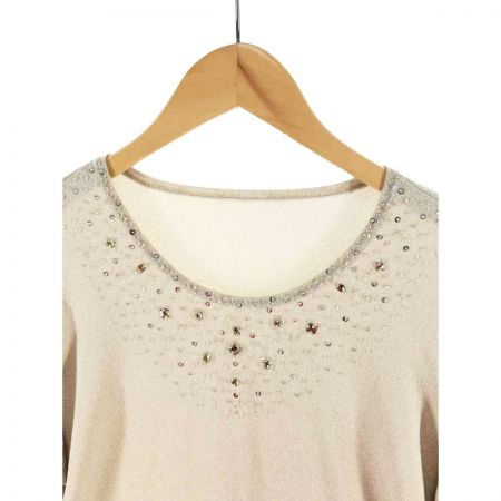  Leilian レリアン レディース カットソー 7分袖カットソー ラメ ビジュー付 サイズ15+ ベージュ