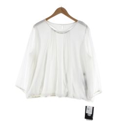 〇〇 Leilian レリアン レディース ブラウス シフォン 首ビーズ付 サイズ17+ ホワイト Sランク