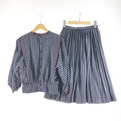 〇〇 ITALIYA イタリヤ レディース 伊太利屋 セットアップ ストライプ サイズ9A2 ネイビー Bランク