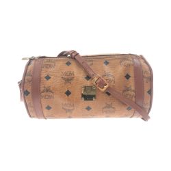 〇〇 MCM エムシーエム ロゴグラム ショルダーバッグ 斜め掛け 筒型  ブラウン Bランク